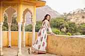 Woman at lookout point, Jaipur, Rajasthan, India, Asia