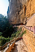 Temple in a giant rock wall, Wuyi Mountains, UNESCO World Heritage Site, Fujian, China, Asia