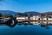 Pond around Hongcun historical village, UNESCO World Heritage Site, Huangshan, Anhui, China, Asia