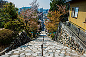 Steep steps leading to the Ishiteji Temple in Matsuyama, Shikoku, Japan, Asia