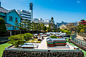 Miniature model of Dejima, a man made island in the port of Nagasaki, Kyushu, Japan, Asia