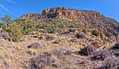 A look back at the cliffs of Hermits Rest, the Hermit Trailhead starts on the cliff line to the upper left of the photo, viewed from 1000 feet off of the official trail, Grand Canyon, Arizona, United States of America, North America