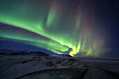 Aurora Borealis (Nordlicht) von der Gletscherlagune Jokulsarlon, Südisland, Polargebiete