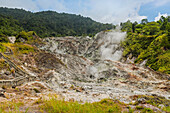 Steaming volcanic fumarole field at Bukit Kasih, a tourist park with a world peace themed tower and worship houses of five major religions, Bukit Kasih, Minahasa, North Sulawesi, Indonesia, Southeast Asia, Asia