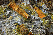 Damage to pillars caused by fumarole steam and sulphur minerals at Bukit Kasih volcanic tourist world peacepark, Bukit Kasih, Minahasa, North Sulawesi, Indonesia, Southeast Asia, Asia