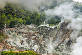 Steaming fumarole field at Bukit Kasih, a tourist park with a world peace themed tower and worship houses of five major religions, Bukit Kasih, Minahasa, North Sulawesi, Indonesia, Southeast Asia, Asia