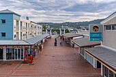 View of shops at Knysna Waterfront, Knysna, Garden Route, Western Cape, South Africa, Africa