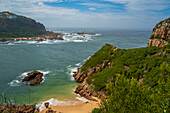 View of the Heads rocky coastline from Featherbed Nature Reserve, Knysna, Garden Route, Western Cape, South Africa, Africa