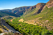 View of green mountainous landscape between Zoar and Calitzdorp, South Africa, Africa