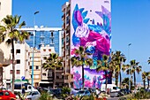 Morocco, Casablanca, mural boulevard Mohammed Zerktouni