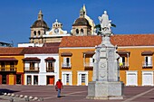 Colombia, Bolivar Department, Cartagena, listed as World heritage by UNESCO, colonial facades of the Plaza de San Pedro Claver