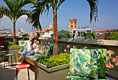 Colombia, Bolivar Department, Cartagena, listed as World heritage by UNESCO, roof top of the Town House hotel open on the roofs of the old colonial city