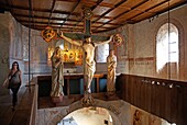 Italy, autonomous province of Bolzano, castle Tyrol, Christ on his cross and wall frescoes in the chapel of the castle dedicated to Saint Pancrace