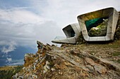 Italy, autonomous province of Bolzano, Val Pusteria, Messner mountain museum, futuristic museum signed Zaha Hadid encrusted in the rock at the top of a mountain and dedicated to the mountain and to the mountaineer reinhold Messner