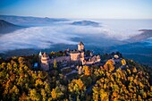 Frankreich, Bas Rhin, Orschwiller, Elsässer Weinstraße, Burg Haut Koenigsbourg (Luftbild)