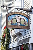 United States, New England, Massachusetts, Nantucket Island, Nantucket, sign for The Brotherhood of Thieves restaurant and tavern