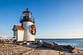 United States, New England, Massachusetts, Nantucket Island, Nantucket, Brant Point Lighthouse with a Christmas wreath