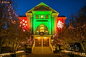 United States, New England, Massachusetts, Cape Cod, Provincetown, Provincetown City Hall, Christmastime, dusk