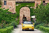 Italy, Emilia Romagna, Polesine Zibello near Parma, Antica Corte Pallavicina Hotel and restaurant, Alfa Romeo Duetto Spider yellow cabriolet