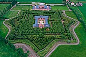 Italy, Emilia Romagna, Fontanellato near Parma, Labyrinth of the Masone (Labirinto della Masone) created by the Italian publisher Franco Maria Ricci, maze made up of more than 200,000 bamboos (aerial view)