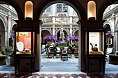 Italy, Tuscany, Florence, listed as World Heritage by UNESCO, Palazzo Della Gherardesca, 5 star palace Four Seasons Hotel Firenze, Bacchus statue by Michelangelo replica in the center of the lobby