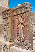 Armenia, Kotayk region, Geghard, Geghard medieval monastery listed as World Heritage by UNESCO, khatchkars (carved memorial stele)