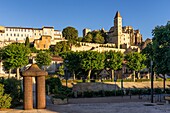 France, Gers , Auch, stop on El Camino de Santiago, view from Barbes square, contemporary sculpture L'Abri Impossible of the artist Jaume Plensa