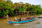 Kambodscha, Kompong Phluc oder Kampong Phluc, in der Nähe von Siem Reap, Fischer in der Nähe des überfluteten Waldes am Ufer des Tonlé Sap Sees