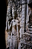 Cambodia, Angkor on World Heritage list of UNESCO, Bayon temple, built in 12-13 th. century by King Jayavarman VII, Apsara or Devadata