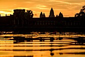 Cambodia, Angkor on World Heritage list of UNESCO, Angkor Vat temple, built in XII century by King Suryavarman II, sunrise