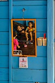 Cambodia, Kampong Cham province, Kampong Cham or Kompong Cham, floating village with a khmer and vieynamese community, inside a khmer house