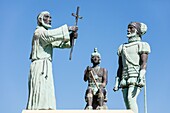 Mexico, Campeche state, Campeche, fortified city listed as World Heritage by UNESCO, sculpture by Mara Marín representing the arrival of spanish conquistadors in America