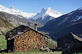 Switzerland, Valais Canton, Val d'Herens, Village of Evolene, Volovron