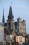 France, Somme, Amiens, St Leu Church and Notre Dame Cathedral listed as World Heritage by UNESCO in the background