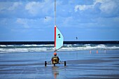 France, Pas de Calais, Boulogne sur Mer, Sand yachting on the beach of Boulogne sur Mer