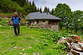 Frankreich, Savoyen, Montsapey, das Chalet du Tour, ehemaliges alpines Gebäude aus der Mitte des 19. Jahrhunderts auf 1400 m Höhe an den Wegen von La Lauzière, das am Lotto des Kulturerbes 2018 teilnimmt