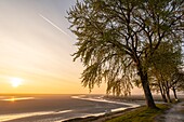 Frankreich, Somme, Baie de Somme, Saint Valery sur Somme, Morgendämmerung auf der Baie de Somme von den Docks aus bei Ebbe