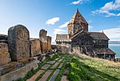 Armenia, Gegharkunik region, Sevan, Sevanavank monastery on the banks of Sevan lake, khatchkars (carved memorial steles)