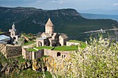 Armenia, Syunik region, 9th century Tatev monastery overlooks the Vorotan canyon