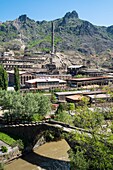 Armenia, Lorri region, Debed valley, Alaverdi, Sanahin bridge, 12th century medieval bridge over Debed river, and the old copper factory