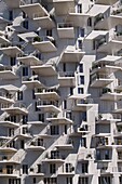 Frankreich, Hérault, Montpellier, Stadtviertel Richter, Der Weiße Baum am Ufer des Lez des japanischen Architekten Sou Fujimoto. Das 17 Stockwerke bzw. 56 Meter hohe Gebäude verfügt über 120 Wohnungen, eine Panoramabar, ein Restaurant und eine Kunstgalerie