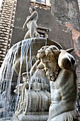 Italy, Sicily, Catania, Baroque city listed as UNESCO World Heritage, Piazza del Duomo, Amenano fountain in Carrara marble (1867)