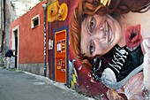 Italy, Sicily, Catania, Baroque city listed as UNESCO World Heritage, mural in the Via Buscemi