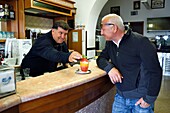 Italy, Sicily, Aeolian Islands, listed as World Heritage by UNESCO, Lipari Island, Canneto, Tano Bar, Gaetano prepares the best granite of the island