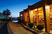 Marocco, Oued Ed-Dahab, Dakhla,Dakhla Club Resort, night view of the restaurant of a luxury eco-lodge