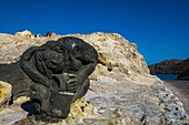 Italy, Sicily, Eolian Islands listed as World Heritage by UNESCO, Vulcano, Porto di Levante, Vulcano statue