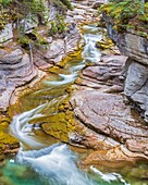 Canada, Alberta, Canadian Rocky Mountains listed as UNESCO World Heritage Site, Jasper National Park, waterfall in Maligne canyon