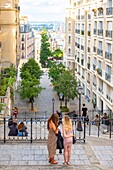 France, Paris, Butte Montmartre, stairs of the Rue du Mont Cenis