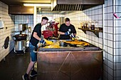 Denmark, Jutland, Skagen, Confectioner Bolcheriet, making hard candies with multiple patterns