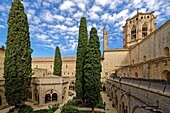 Spain, Catalonia, Tarragona Province, Conca de Barbera comarca, Vimbodi, La ruta del Cister, Monastery Santa Maria de Poblet, listed as World Heritage by UNESCO, the cloister